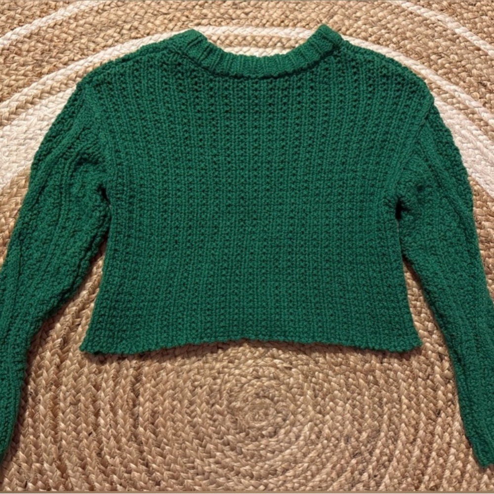 Free People Cutting Edge Cable Knit Sweater XS Emerald Cabincore Cozy Ireland - Picture 5 of 5